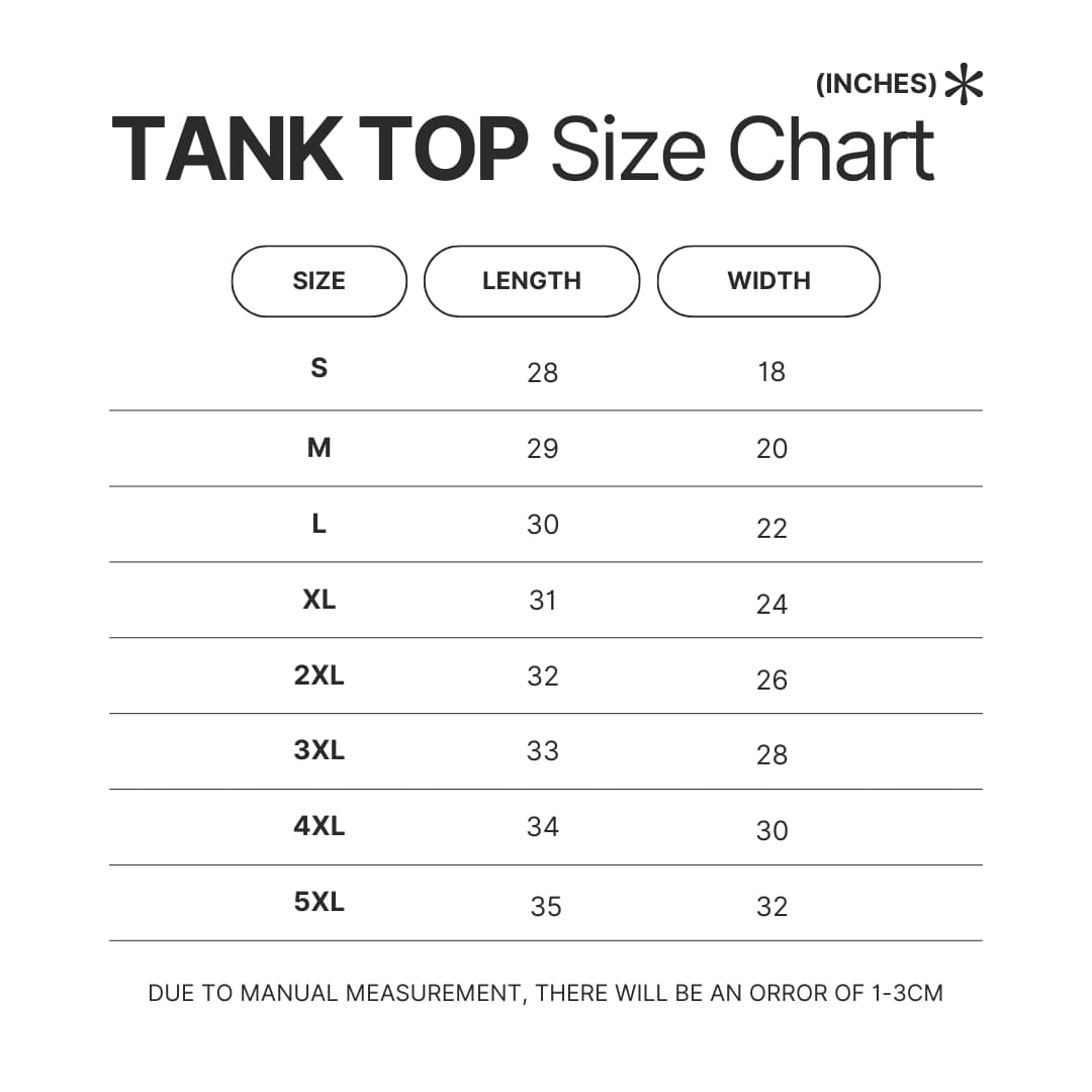 Tank Top Size Chart - Bleach UK Shop