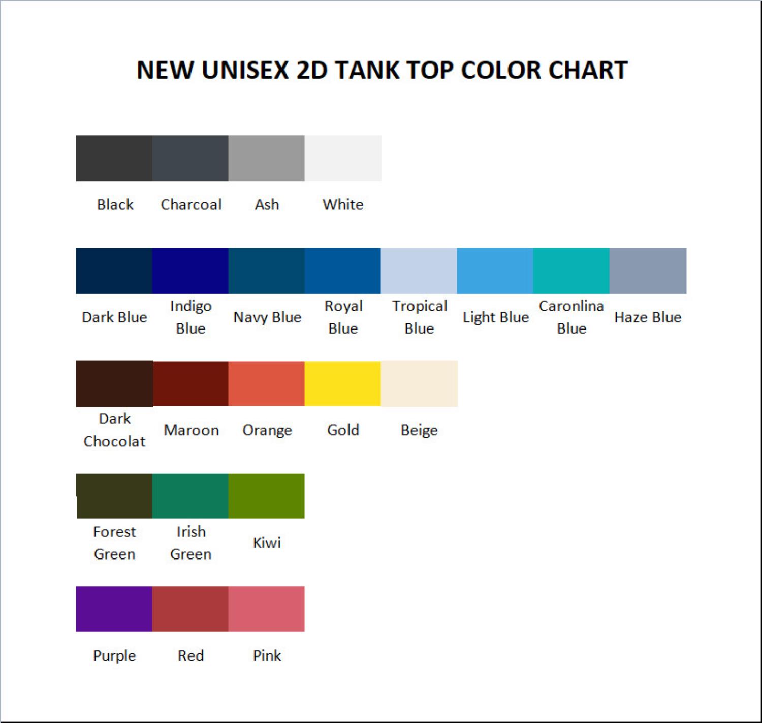 tank top color chart - Bleach UK Shop