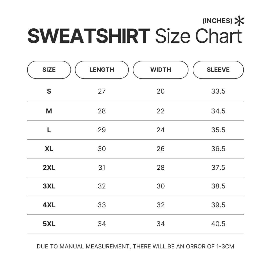 Sweatshirt Size Chart - Bleach UK Shop