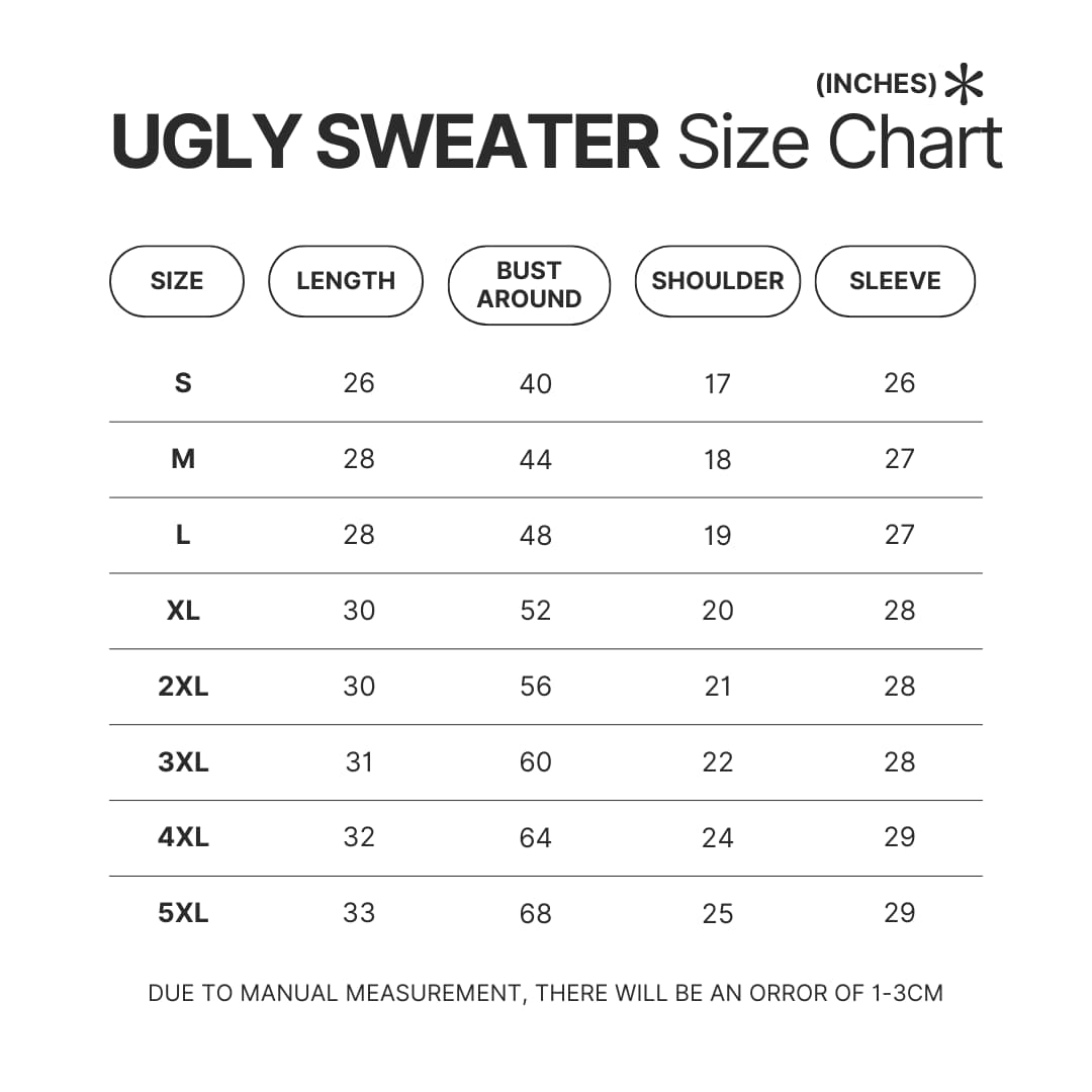 Ugly Sweater Size Chart - Bleach UK Shop