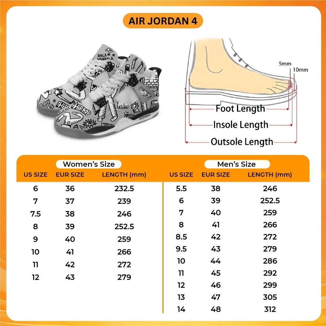 Air Jordan 4 Shoes Size Chart - Bleach UK Shop